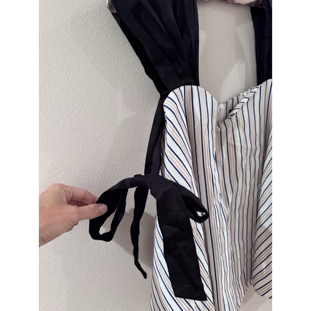 Style Mafia 100% Linen Cottagecore Top Blue White Striped Bow Detail Medium‎ - Picture 3 of 8